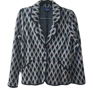 PENDLETON Women's Vintage Gray & Navy Southwest Tribal Jacket Blazer Size Small‎